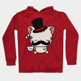 Sophisticated Tabby Cat Drinking Tea wearing a top hat Hoodie